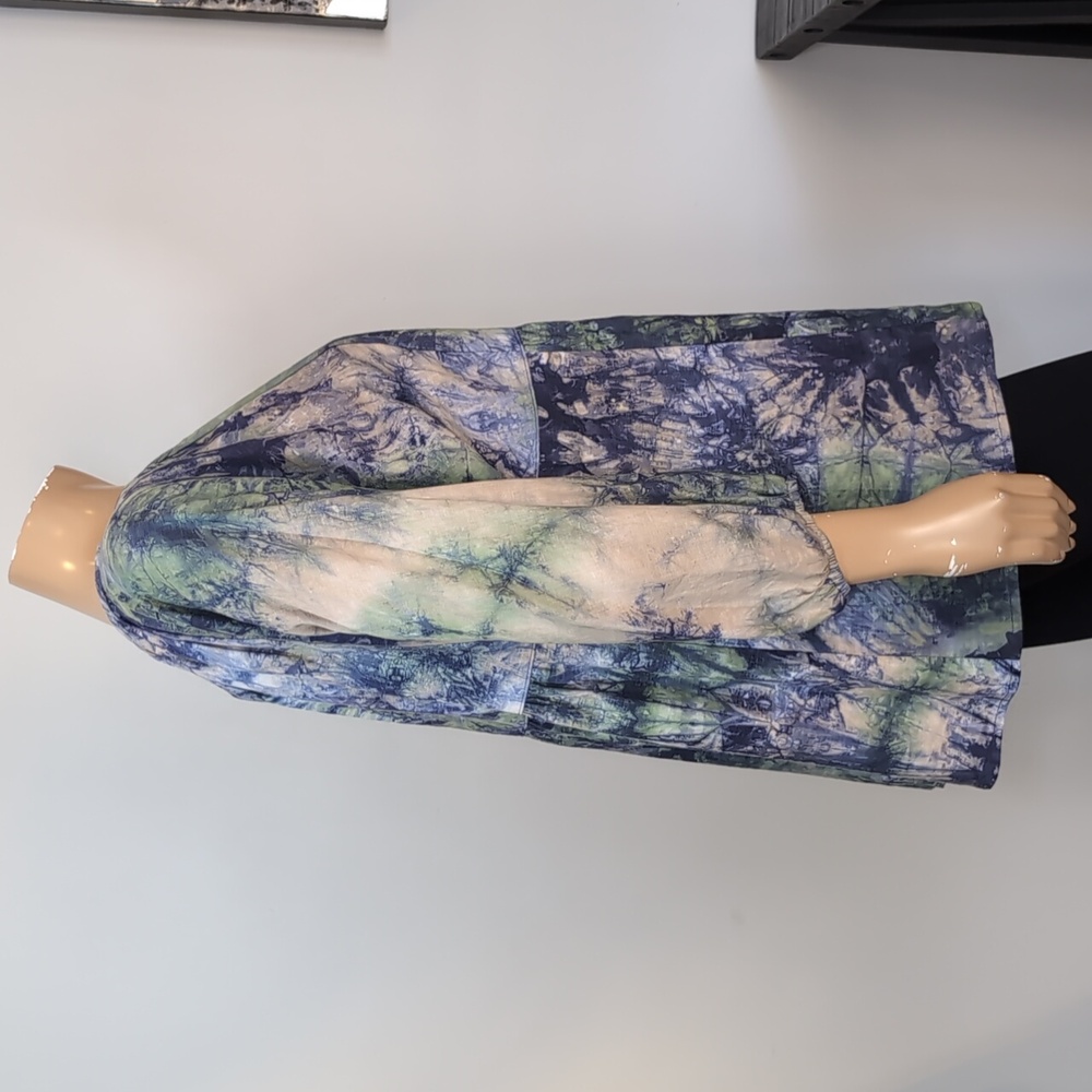 NEW Cabi Woodstock Blue Green Tie Dye Linen Babydoll Top Tunic Size Medium - Picture 10 of 15